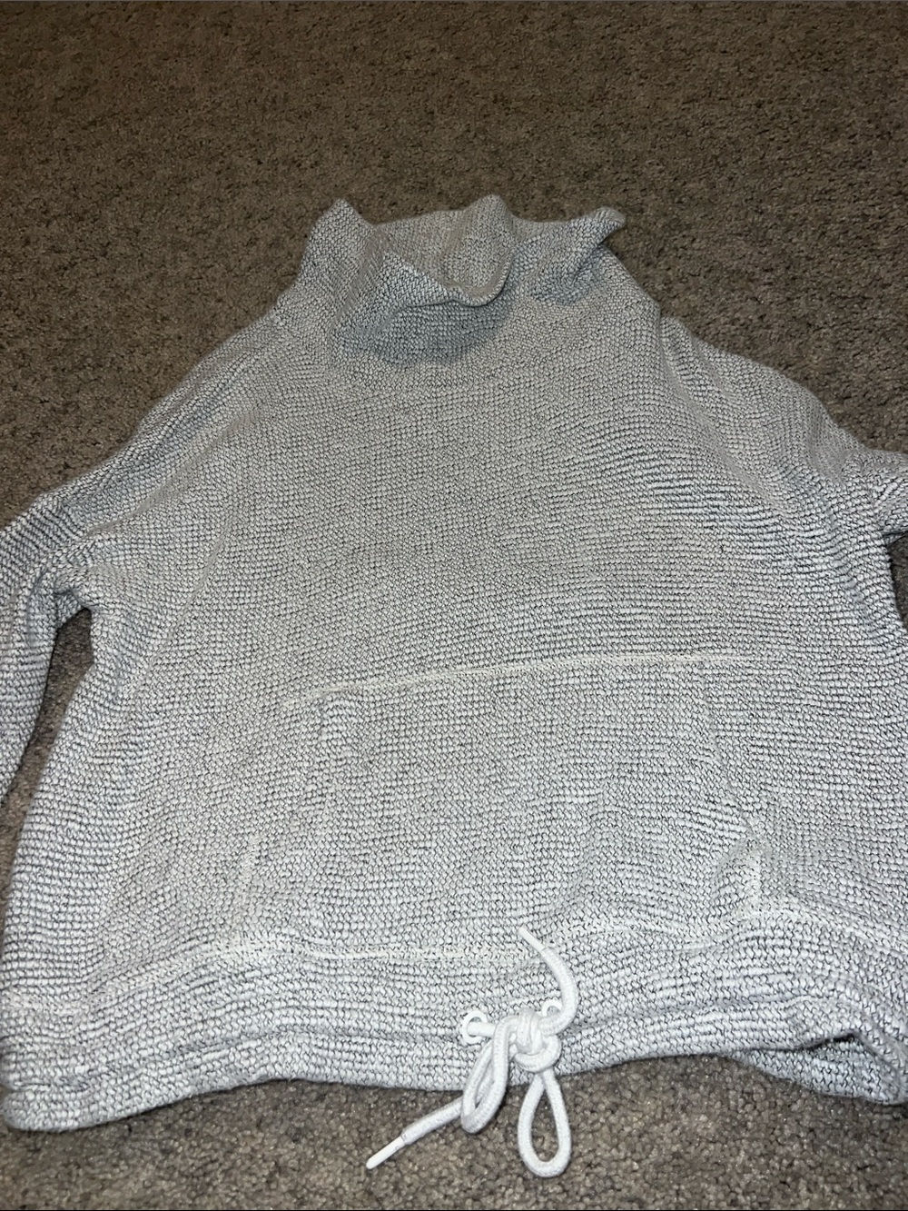 90 Degree By Reflex Light Gray Cowl Neck Drawstring Sweater